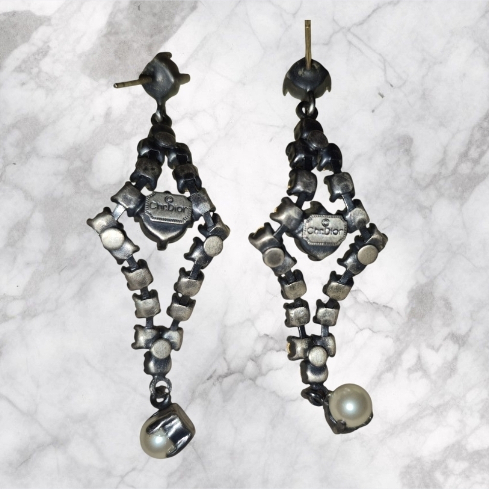 Dior Vintage Crystal & Pearl Earrings EUC - Picture 7 of 9